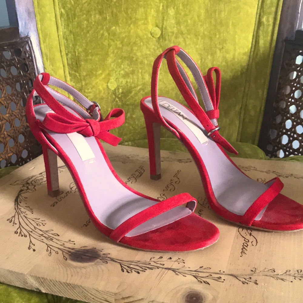 Strappy faux suede heels